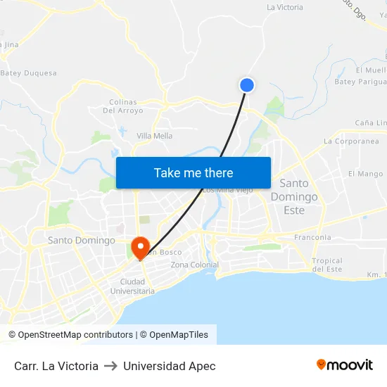 Carr. La Victoria to Universidad Apec map