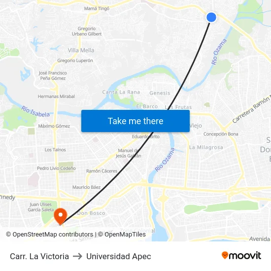 Carr. La Victoria to Universidad Apec map