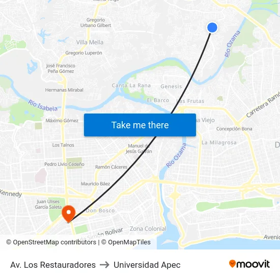 Av. Los Restauradores to Universidad Apec map