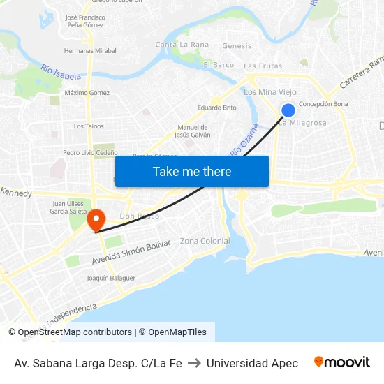 Av. Sabana Larga Desp. C/La Fe to Universidad Apec map