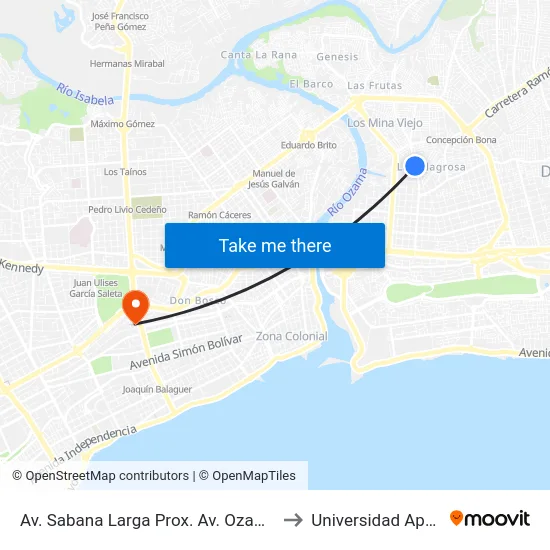 Av. Sabana Larga Prox. Av. Ozama to Universidad Apec map