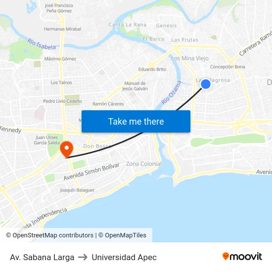 Av. Sabana Larga to Universidad Apec map