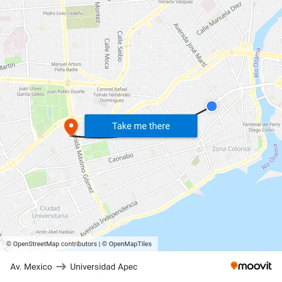 Av. Mexico to Universidad Apec map