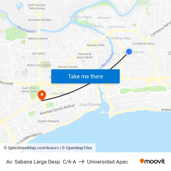 Av. Sabana Larga Desp. C/6-A to Universidad Apec map
