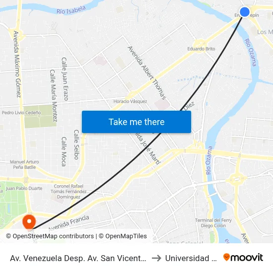Av. Venezuela Desp. Av. San Vicente De Paúl to Universidad Apec map