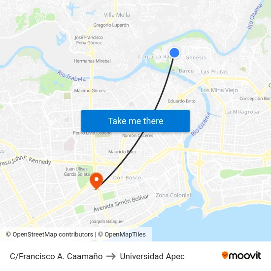 C/Francisco A. Caamaño to Universidad Apec map