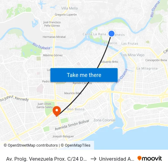 Av. Prolg. Venezuela Prox. C/24 De Abril to Universidad Apec map