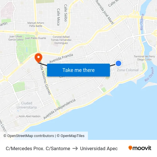 C/Mercedes Prox. C/Santome to Universidad Apec map