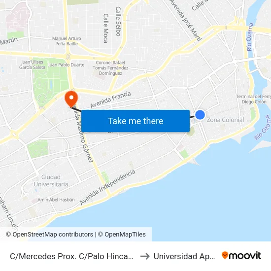 C/Mercedes Prox. C/Palo Hincado to Universidad Apec map