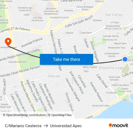 C/Mariano Cesteros to Universidad Apec map