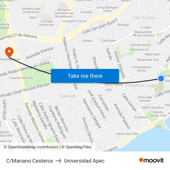 C/Mariano Cesteros to Universidad Apec map