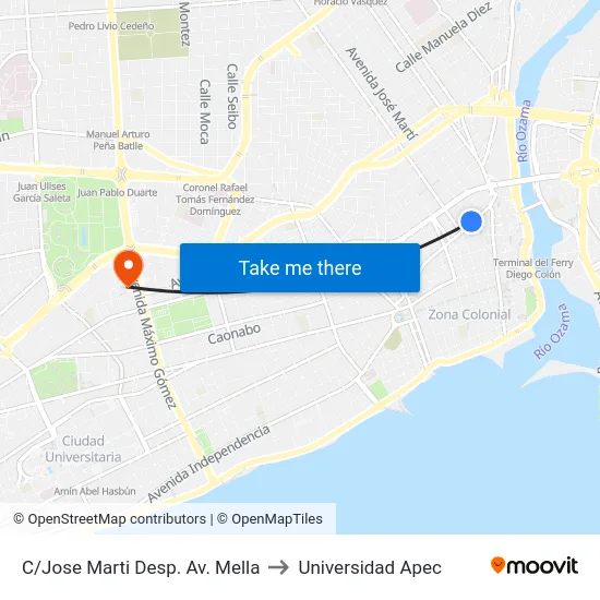 C/Jose Marti Desp. Av. Mella to Universidad Apec map
