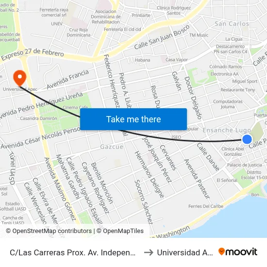 C/Las Carreras Prox. Av. Independencia to Universidad Apec map
