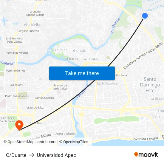 C/Duarte to Universidad Apec map