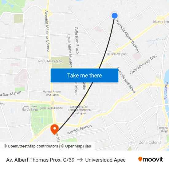 Av. Albert Thomas Prox. C/39 to Universidad Apec map