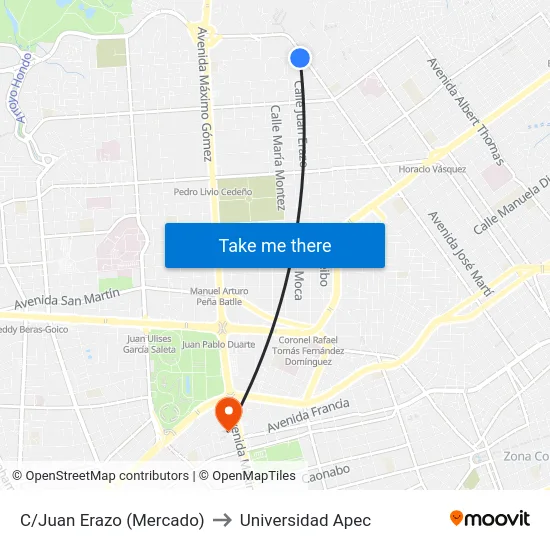 C/Juan Erazo (Mercado) to Universidad Apec map