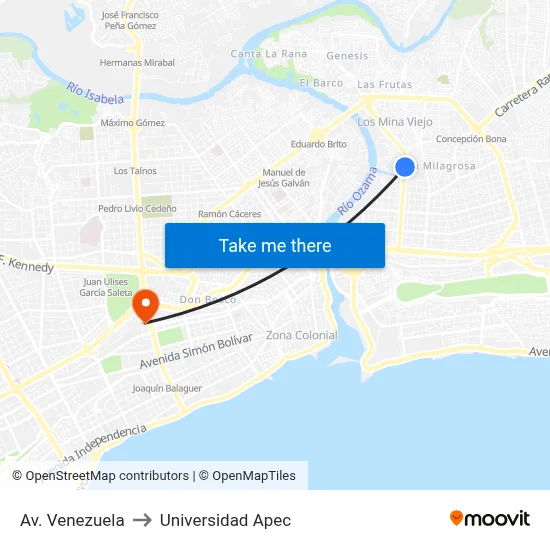 Av. Venezuela to Universidad Apec map