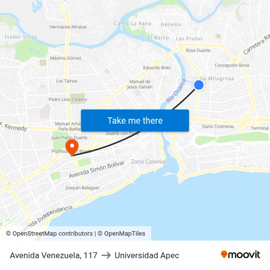 Avenida Venezuela, 117 to Universidad Apec map