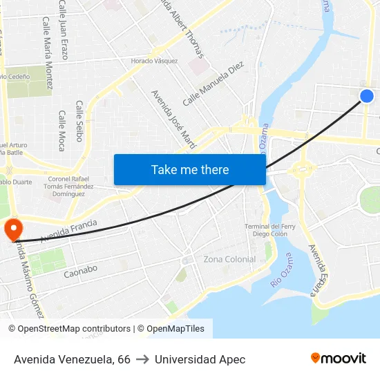 Avenida Venezuela, 66 to Universidad Apec map