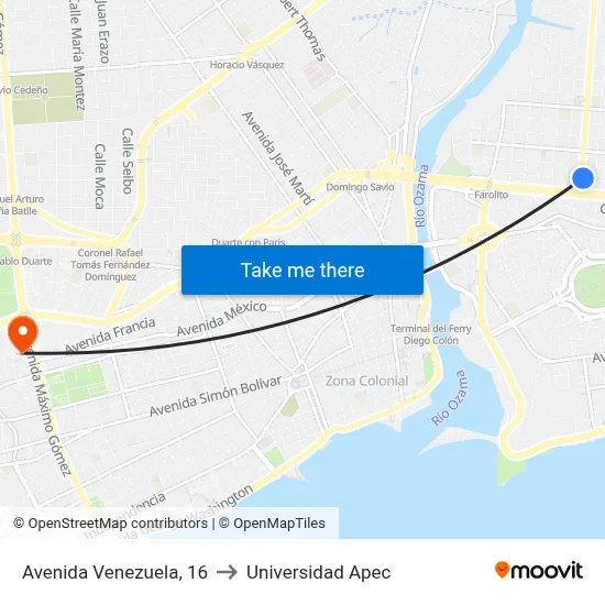 Avenida Venezuela, 16 to Universidad Apec map