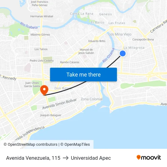 Avenida Venezuela, 115 to Universidad Apec map