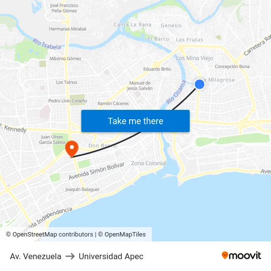 Av. Venezuela to Universidad Apec map