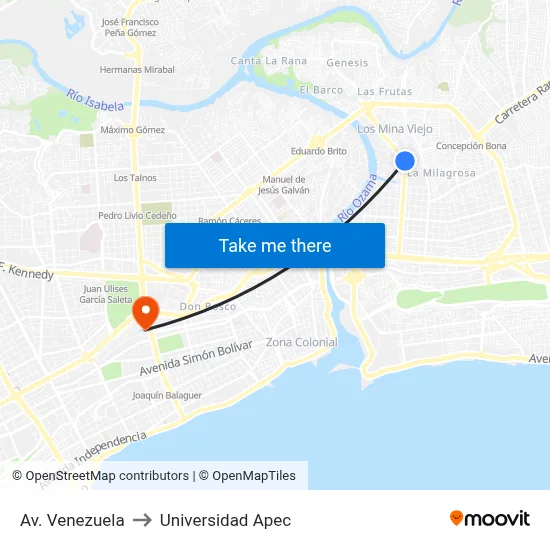 Av. Venezuela to Universidad Apec map