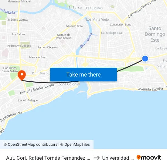 Aut. Corl. Rafael Tomás Fernández Domínguez to Universidad Apec map