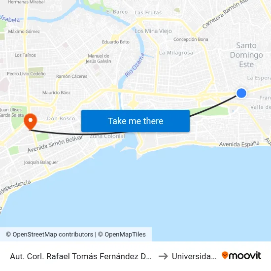 Aut. Corl. Rafael Tomás Fernández Domínguez (Sirena) to Universidad Apec map