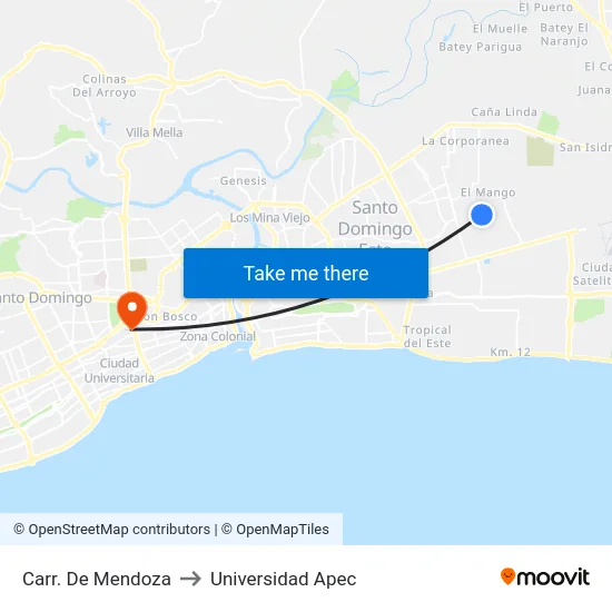 Carr. De Mendoza to Universidad Apec map