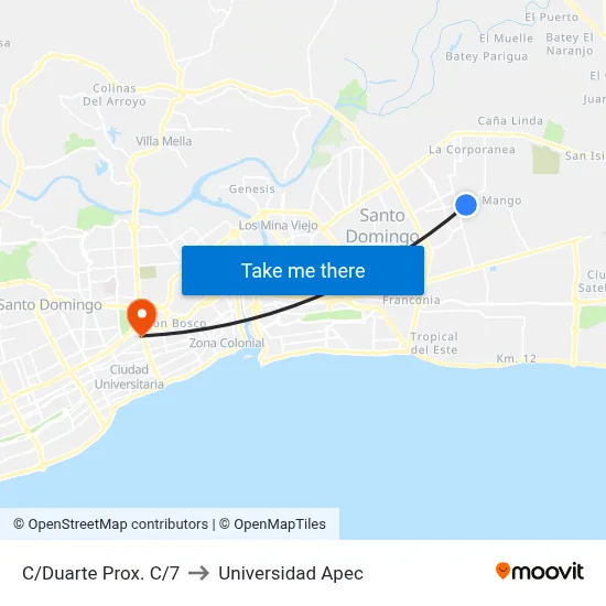 C/Duarte Prox. C/7 to Universidad Apec map
