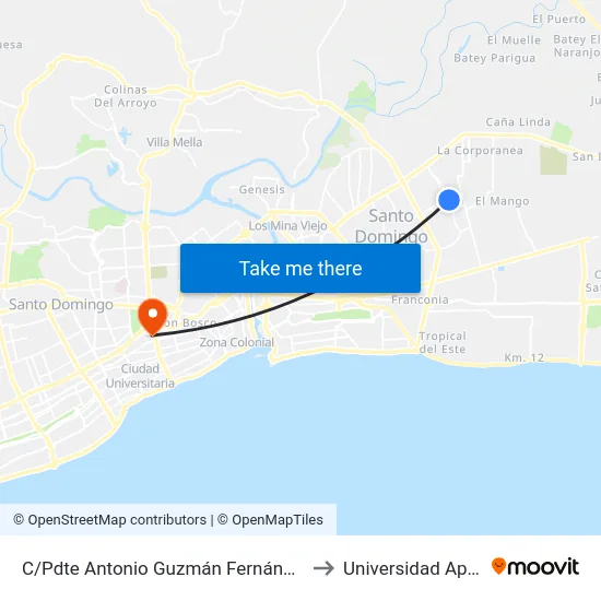 C/Pdte Antonio Guzmán Fernández to Universidad Apec map