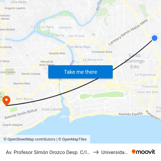 Av. Profesor Simón Orozco Desp. C/Ing Pedro Bonilla to Universidad Apec map