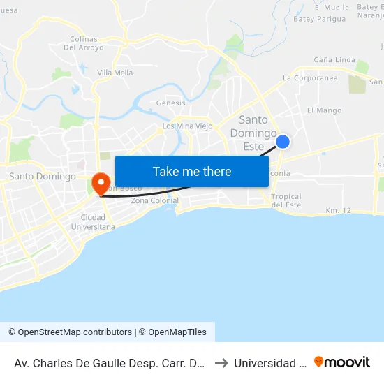 Av. Charles De Gaulle Desp. Carr. De Mendoza to Universidad Apec map