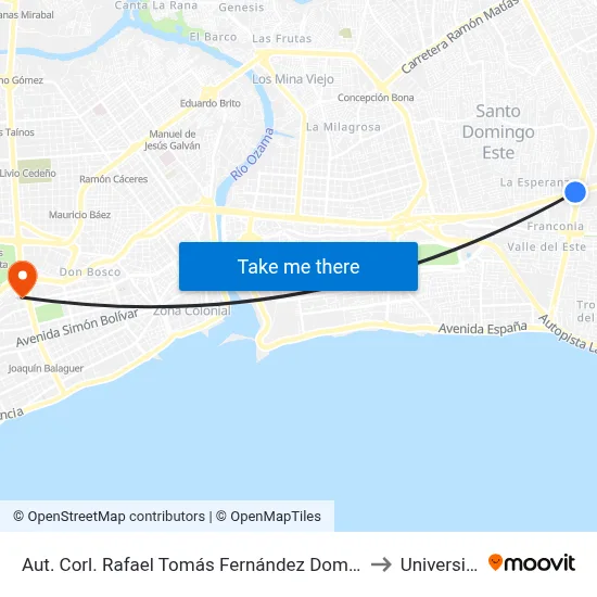 Aut. Corl. Rafael Tomás Fernández Domínguez Desp. Av. Charles De Gaulle to Universidad Apec map