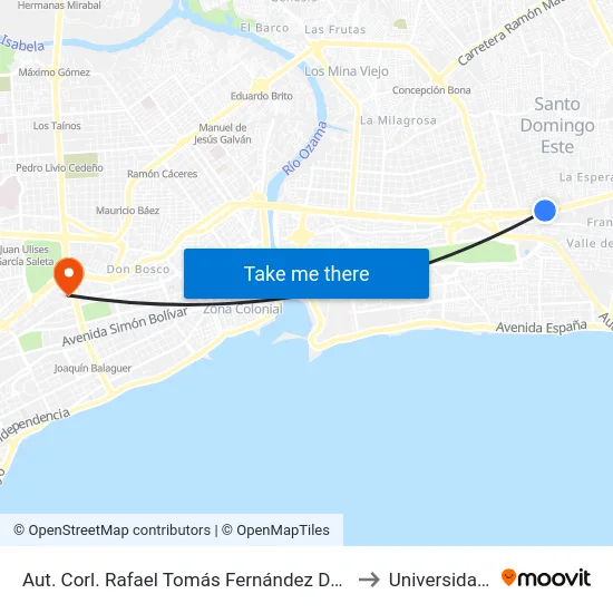 Aut. Corl. Rafael Tomás Fernández Domínguez (Sirena) to Universidad Apec map