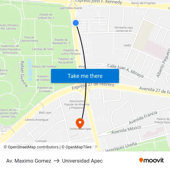 Av. Maximo Gomez to Universidad Apec map