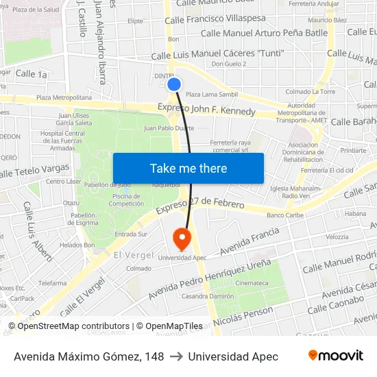 Avenida Máximo Gómez, 148 to Universidad Apec map