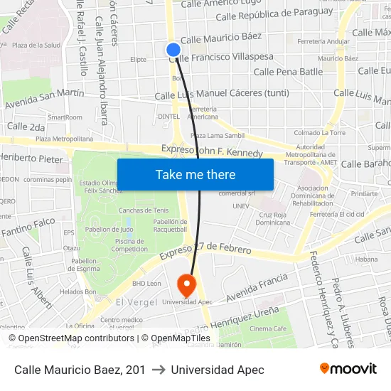 Calle Mauricio Baez, 201 to Universidad Apec map