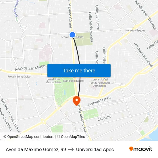 Avenida Máximo Gómez, 99 to Universidad Apec map