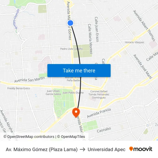 Av. Máximo Gómez (Plaza Lama) to Universidad Apec map