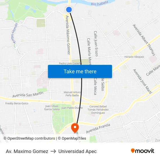 Av. Maximo Gomez to Universidad Apec map