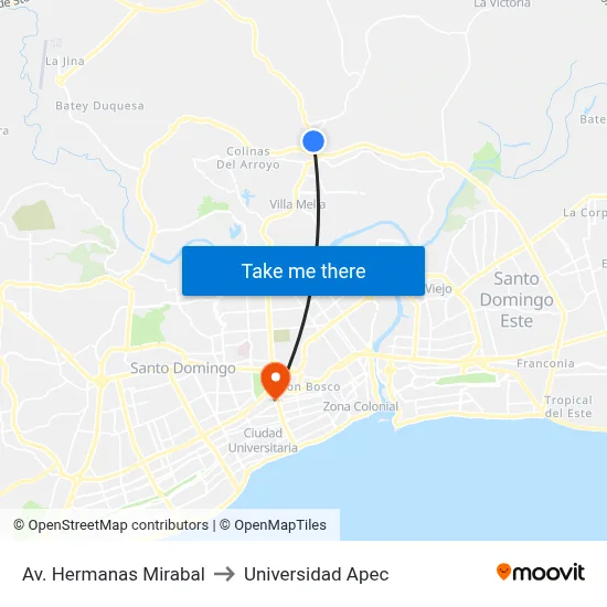 Av. Hermanas Mirabal to Universidad Apec map