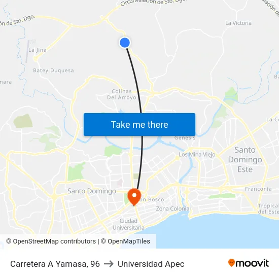 Carretera A Yamasa, 96 to Universidad Apec map