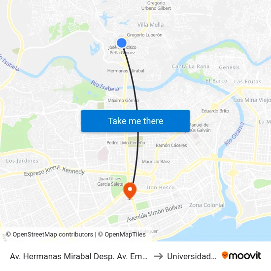 Av. Hermanas Mirabal Desp. Av. Emma Balaguer to Universidad Apec map