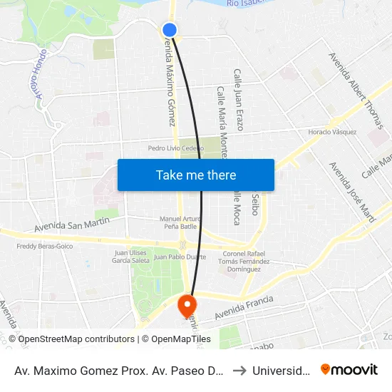 Av. Maximo Gomez Prox. Av. Paseo De Los Reyes Catolicos to Universidad Apec map