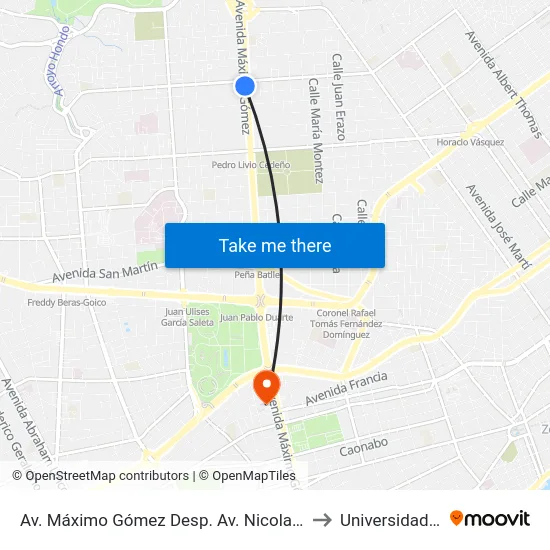 Av. Máximo Gómez Desp. Av. Nicolas De Ovando to Universidad Apec map