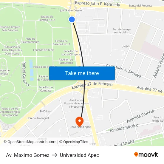 Av. Maximo Gomez to Universidad Apec map