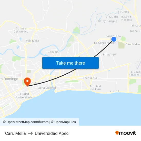 Carr. Mella to Universidad Apec map