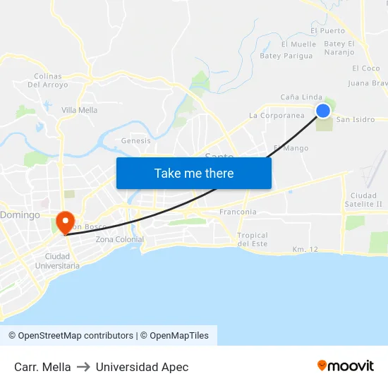 Carr. Mella to Universidad Apec map